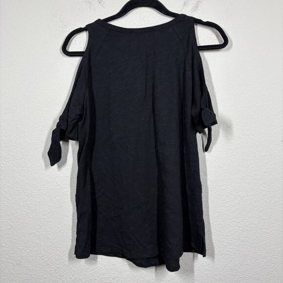 Sanctuary Size Medium Lou-Lou Cold Shoulder T-Shirt Black Cotton Tie Sleeves - Picture 3 of 9